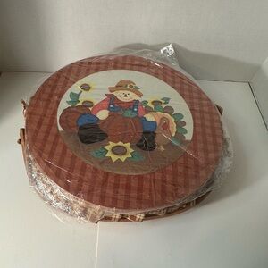 Vintage Fall Harvest Scarecrow Woven Wicker‎ Basket With Handles